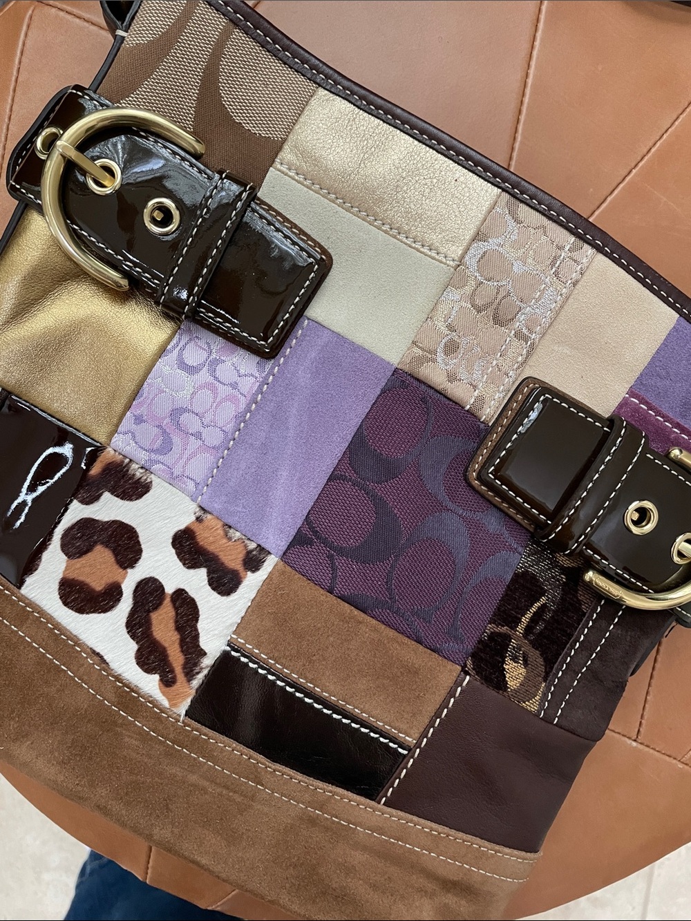 Vintage Coach Holiday Patchwork Shoulder Bag Style 3573 Purple Lining Y2K - Picture 5 of 8
